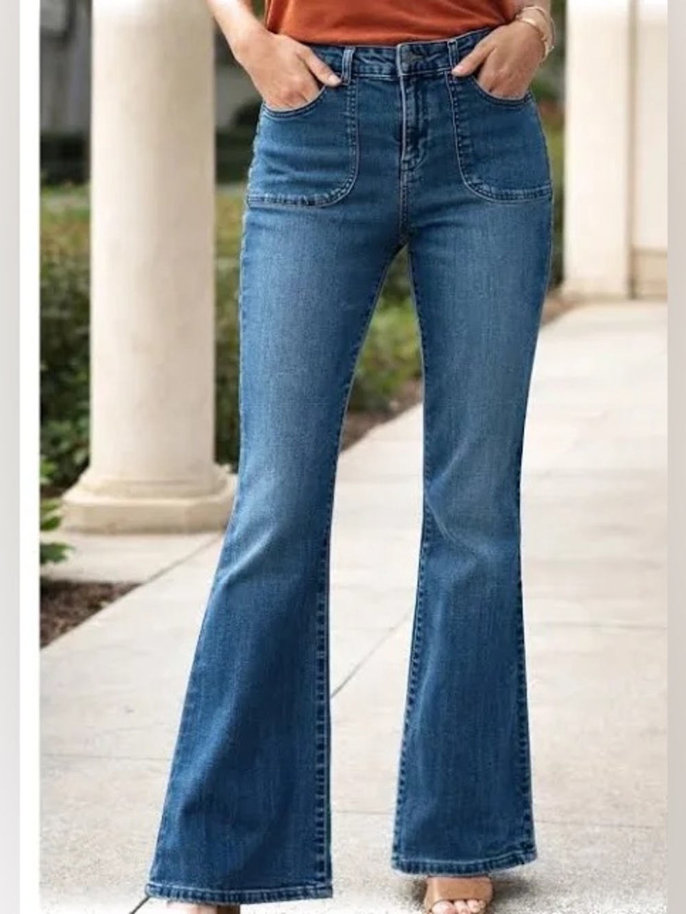 Anthropologie Pilcro Patch Pocket High Rise Flare Jeans Medium Wash Size 27